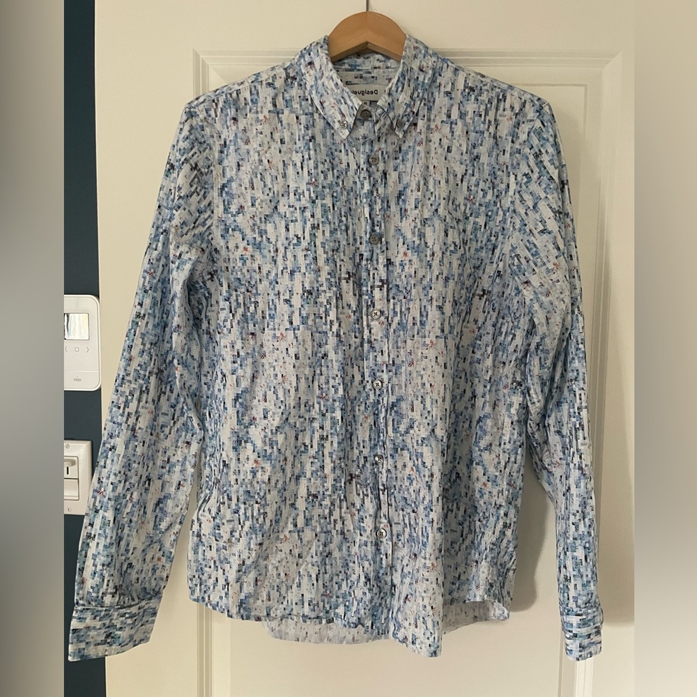 Desigual Blue and White Patterned 100% cotton Men’s Button down Shirt - Picture 3 of 11
